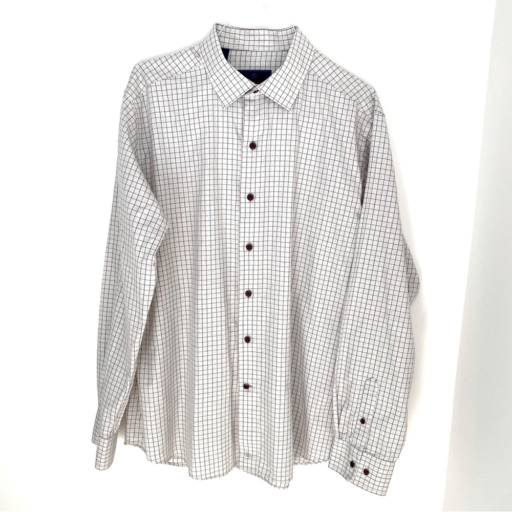 NWOT David Donahue XL Button Down Long Sleeve Blue/red check on light gray